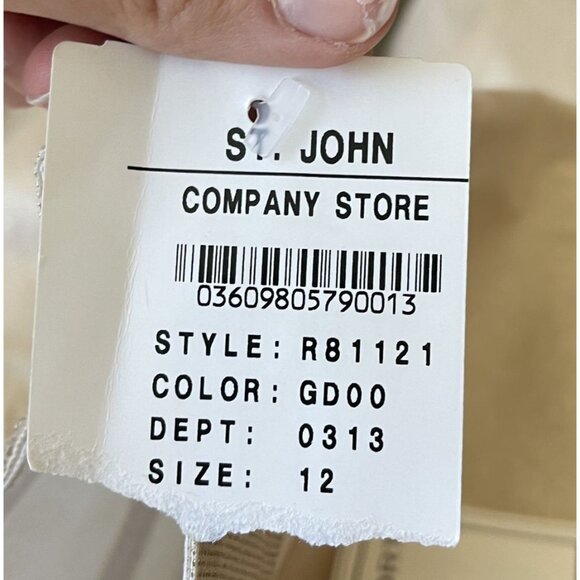 St. John Sport Wide Leg Pants Size 12 NWT Dog Show Twill Metallic Gold Ivory - Picture 9 of 10